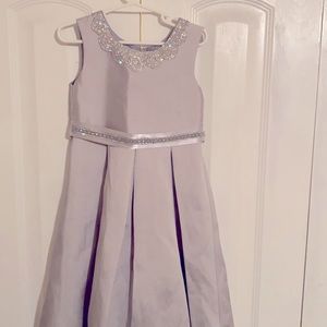 Girls formal party dress, silver with crystal embellishments. Size 4.